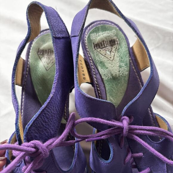 John Fluevog The Joni Slingback Heels Purple Leather Women’s 9 Peep Toe Lace - Picture 6 of 7